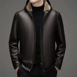 남성 점퍼 기모 가죽 재킷 겨울 스트랩 탈부착 후드 캐주얼 보온 도톰 코트 힛템