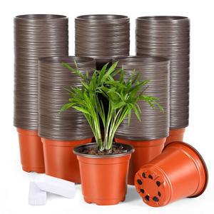 헤미카키 300팩 식물용 4인치 플라스틱 묘목 화분 배수구가 있는 작은 300개 식물 라벨 포함