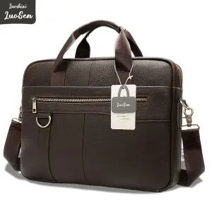 LUOSEN 천연소가죽 남성 서류가방 남자 노트북가방 크로스백