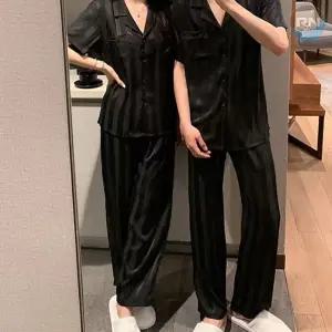 수면 파자마 부드러운 실크 잠옷 세트 여성 남성 홈웨어 커플