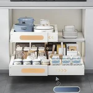 무타공 4면 확장형 길이조절 슬라이딩 레일 선반싱크대 형선반 이선반 슬라이드 스토리지 수납정리 냄비