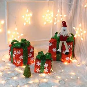 크리스마스선물상자 눈꽃 레드 3종세트 트리밑 장식품