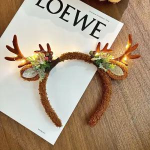 (산타핫딜) LED 루돌프 머리띠/불빛 점멸가능/크리스마스 파티 소품 루돌프뿔/머리 헤어 장식 반짝 머리핀/230번