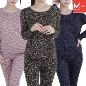 미엔느 프리미엄 슬림기모 스판 꽃무늬 내의세트/내복/여성잠옷