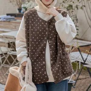 하트 도트 플리스 양털 조끼 베스트 여성 빅사이즈