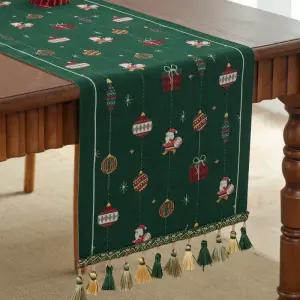 크리스마스 식탁 러너 식탁보 대형 긴 테이블 테슬