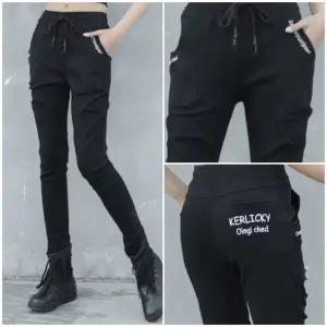 봉숙이 컬리 2025 겨울 기모 신상 따뜻한 여성 스판 허리 밴딩 여자 배기 면 고무줄 팬츠 블랙 검정 색 베기 9부 긴 바지