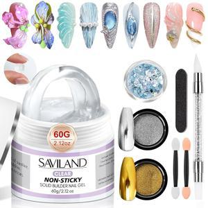 새빌랜드 솔리드 빌더 네일 젤 - 60g 대용량 3D 조각 젤로 예술용 논스틱 핸드 카빙 익스텐션과 Sequins 크롬 파우더 DIY 살롱 홈 제공