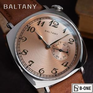 발타니 남성용 기계식 수동 시계 S4046 5ATM 스테인리스 스틸 사각 케이스 클래식 연어 다이얼 1921 오마