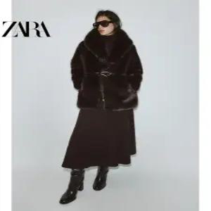 ZARA 자라 페이크 퍼 골드 벨티드 브라운 롱코트  6318 282