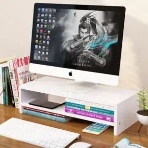 데스크테리어 모니터 받침대 스탠드 2단 모니터 받침대 컴퓨터 우드 선반
