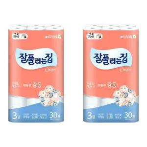 잘풀리는집 따뜻한감동 3겹 무형광 화장지 25m, 30롤, 2팩