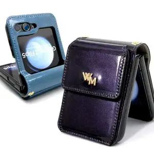 천연 가죽 케이스 폰스트랩 마그네틱 카드 갤럭시z플립5 가죽 케이스 지갑