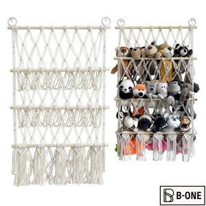 보헤미안 스타일 3단 장난감 수납망 로프 직조 바구니 인형 벽 장식 정리 가방 네트 포켓