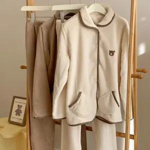 남성 여성 커플 수면 자수 극세사 겨울 잠옷 세트 빅사이즈 자수잠옷 와펜잠옷 수면잠옷세트