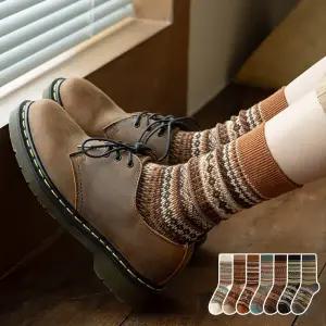 가을겨울 패턴양말 5켤레 중목 장목 노르딕 자카드 면소재 빈티지 레트로 데일리룩 7컬러