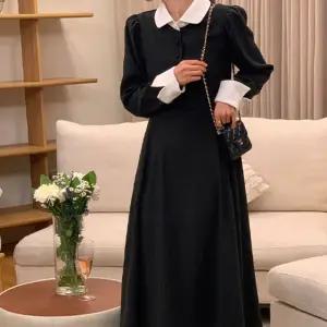 러브미 배색 롱 원피스 겨울 여성 하객룩 데이트룩 데일리룩