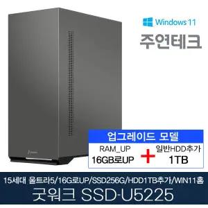 15세대 주연테크 굿워크 SSD-U5225 울트라5/16G로UP/NVMe256G/HDD1TB/윈11홈 사무용 기획 데스크탑