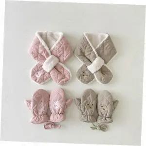 아동 패딩 애니멀 자수 머플러 장갑 세트 키즈 방한용품 목도리 벙어리장갑 겨울용품