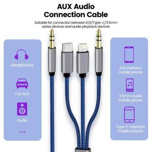 3in 1 AUX 오디오 케이블 USB 타입 C라이트닝에서 3.5mm 잭 전화기 자동차 스피커용 남성-남성 변환