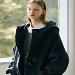 드로우핏 drawfitwomen 알파카 부클 더플 후드 코트 D.NAVY