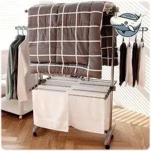 스테인리스 4단 접이식 건조대 수건 정리대 이동바퀴 베란다빨래건조대 접이빨래건조대