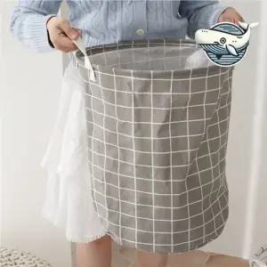 그레이 체크 패턴 수납 바구니 다용도 접이식 방수코팅 패브릭소재 접이가능 세탁바구니