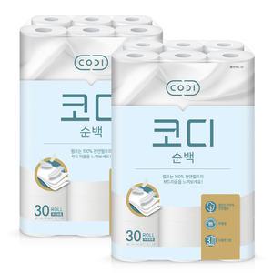 코디 천연펄프 3겹 순백, 30m, 30롤, 2개