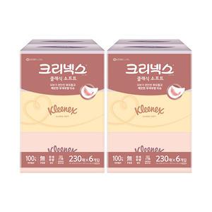 크리넥스 클래식 소프트 천연펄프 미용티슈 2겹, 230매, 6입, 2개