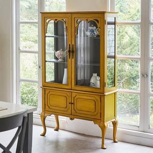 [버지니아]나탈리 원목 유리장식장 대 그릇장 진열장 엔틱옐로우