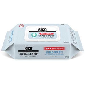 리꼬 데일리 소독티슈 캡형 60매 알콜물티슈 손소독 세정제균