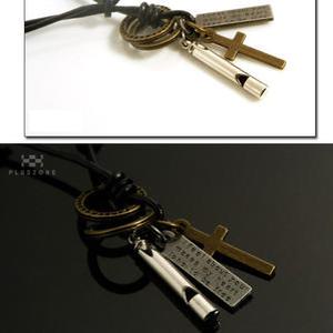[가죽끈목걸이]빈티지목걸이 남자패션 엔틱스타일 클래식액세서리 액세서리 호각 호루라기 십자가