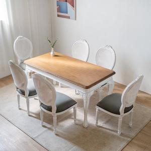 [소피아엘렌]에메랄드 프렌치 원목 라탄 6인용 엔틱 식탁 세트