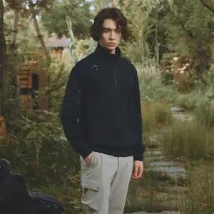 [챌린저](대전신세계)남성 니트텍스쳐 우븐믹스 하이넥 긴팔티셔츠 블랙