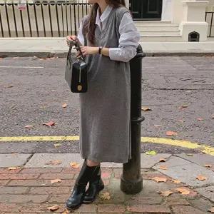 [핫핑](센텀시티점)[베이직/만능코디] 로아드 브이넥 니트조끼 레이어드 원피스 P000CNRL