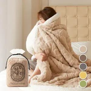 [1+1] 아가일 꽈배기패턴 극세사 양털 양면담요 대형(100x150)