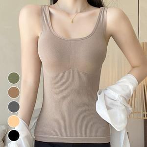 여자 골지 이너 U넥 기모 보온 겨울 슬리브리스 나시