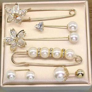 [옷자락]여자 플라워 6개세트 큐빅 정장 하객 브로치