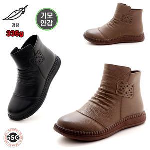 [천연소가죽 따뜻한 기모안감 고무창 3cm] 가볍고 발볼편한 착화감좋은 미끄럼방지 중년여성 엄마 겨울 방한 하이탑 보온성좋은 앵클부츠 SJ GS P-328