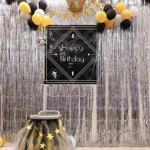 홈파티 생일파티 브라이덜샤워 파티커튼 반짝이 포토존 인테리어 벽장식 은색커튼 7개