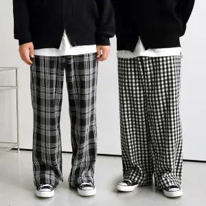 [하프클럽/맨즈북]겨울 모직 남자 체크바지 와이드 밴딩팬츠 타탄 하운드투