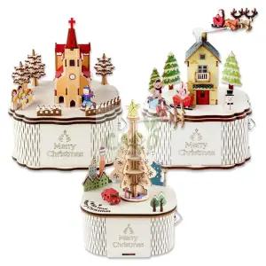 까코 크리스마스 DIY 우드 회전 오르골 만들기 키트 감성 조립 3종