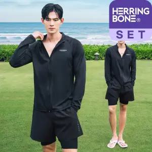 남자 래쉬가드세트 루즈핏 긴팔 집업수영복 워터레깅스 투인원 반바지 비치웨어 RI383 AC902