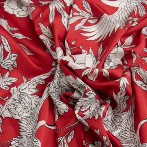 유명한원단 샤틴 폴리직기 원단 학 꽃 레드