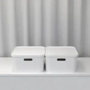 국내제작 엔드세이브 손잡이 뚜껑 수납정리함 M 2개 리빙박스 옷 소품박스 팬트리 수납함