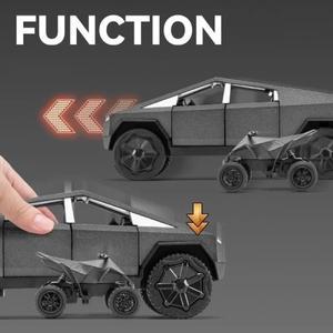 1:24 테슬라 사이버트럭 픽업 트레일러 합금 자동차 모델 다이캐스트 장난감 오프로드 차량 소리와 빛 어린