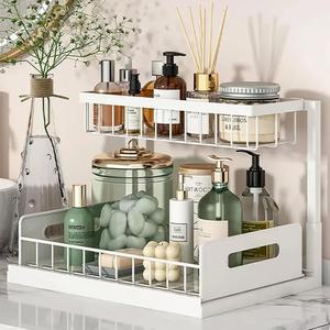 싱크대 하부 2단 슬라이딩 캐비닛 바구니 정리함 서랍형 멀티 욕실 주방 정리대