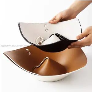 벨리코어 오리가미 레더트레이 인테리어트레이 악세사리 소품 소품샵 촬영 차키 접시 열쇠 감성 거실인테리어 시계보관함 시계거치대 가죽보관함