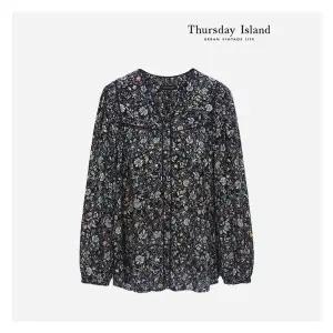 [써스데이아일랜드][Thursday Island] 솔리드 트리밍 패턴 블라우스(T236MBL135W)