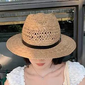 패션 밀짚 페도라 펀칭 벨트 모자 남자 여자 휴양지 데일리썸머햇